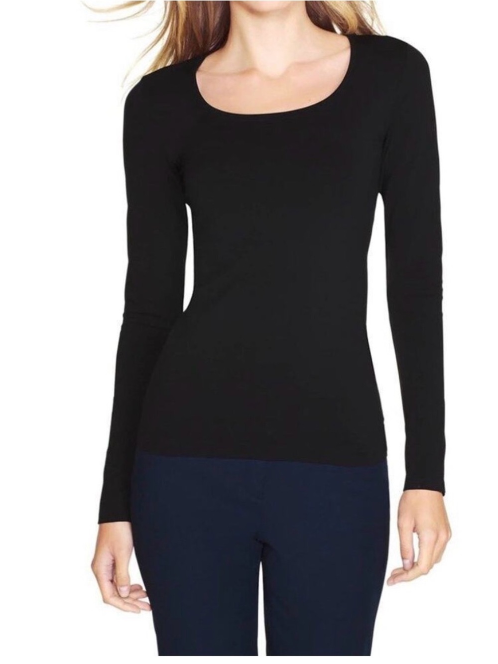White House Black Market Black Long Sleeve Scoop Neck Top